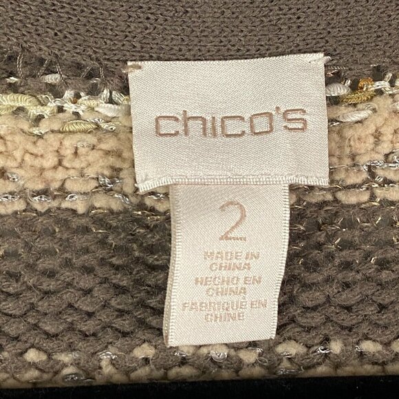 Chicos Embellished Shine Greta Cardigan Size 2 US L Stripe 3/4 Sleeves Open - Picture 4 of 11